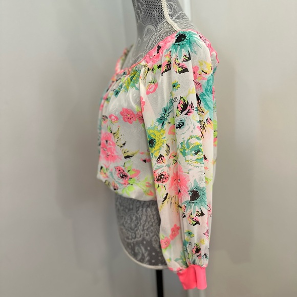 Women’s Sz: M Unique 21 Bright Colorful Floral Off The Shoulder Sheer Blouse. - Picture 4 of 9